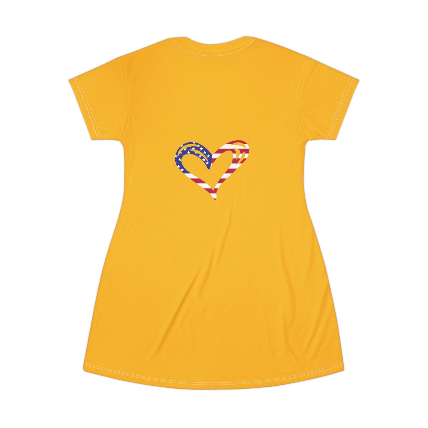 Princess Grace  Patriotic Heart T-Shirt Dress  Bold Yellow Summer Style
