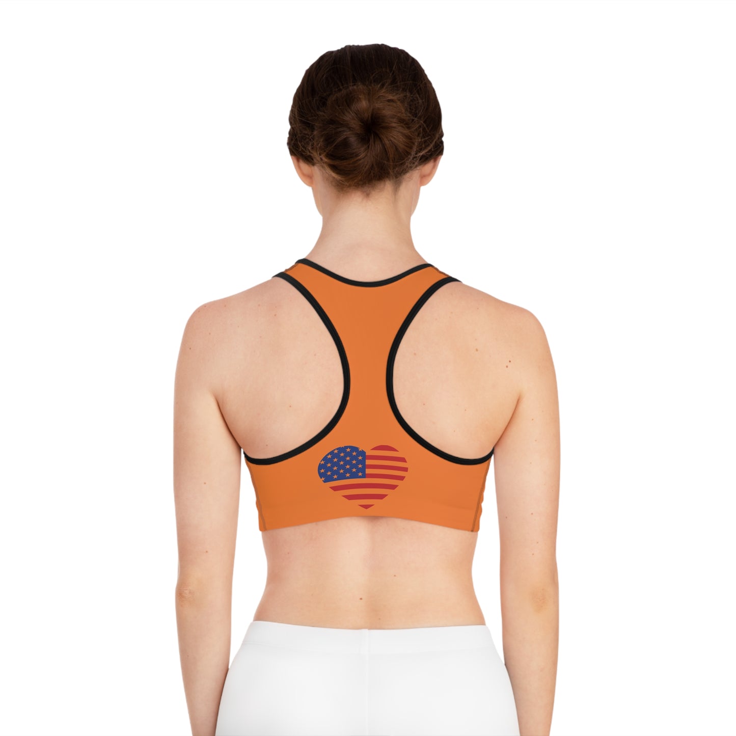 Princess Grace  Patriotic Sports Bra with Heart Design -USA Flag Print for Active Lifestyle