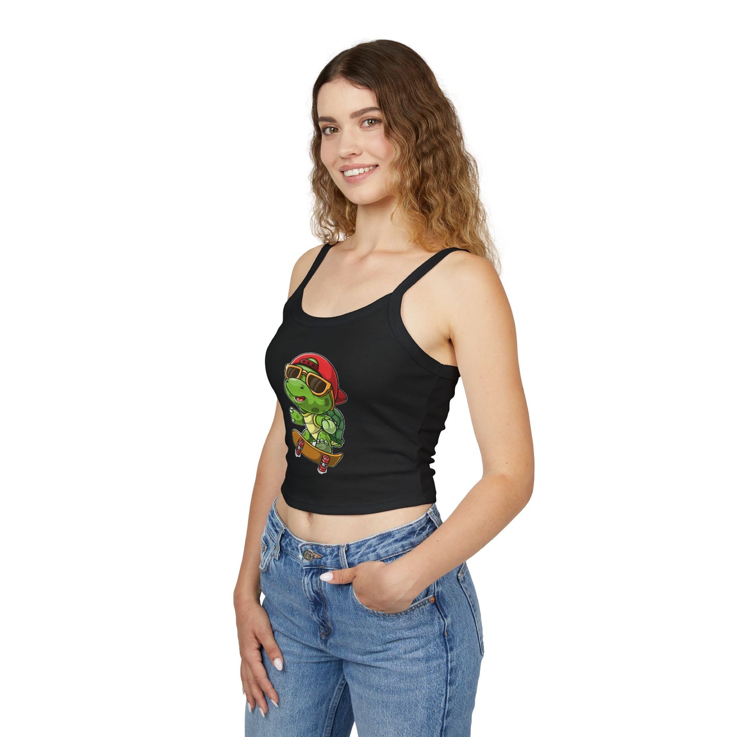 Princess Grace   Cute Cartoon Turtle Skateboarding Women's Spaghetti Strap Tank Top