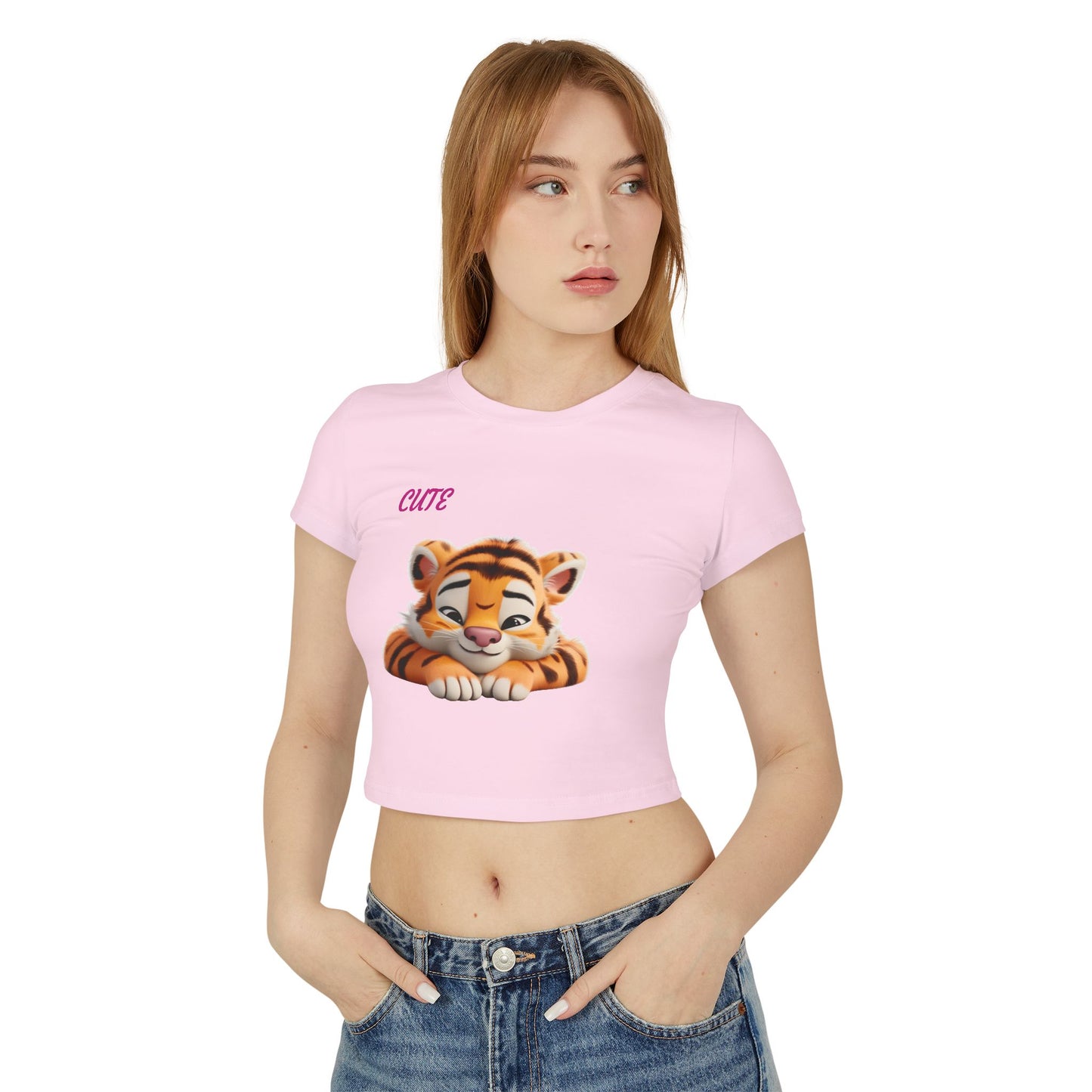 Princess Grace  Cute Tiger Women's Baby Tee Playful and Stylish Top for Animal Lovers