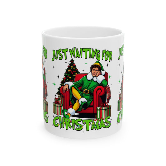 Princess Grace Funny Christmas Ceramic Mug   'Just Waiting for Christmas'