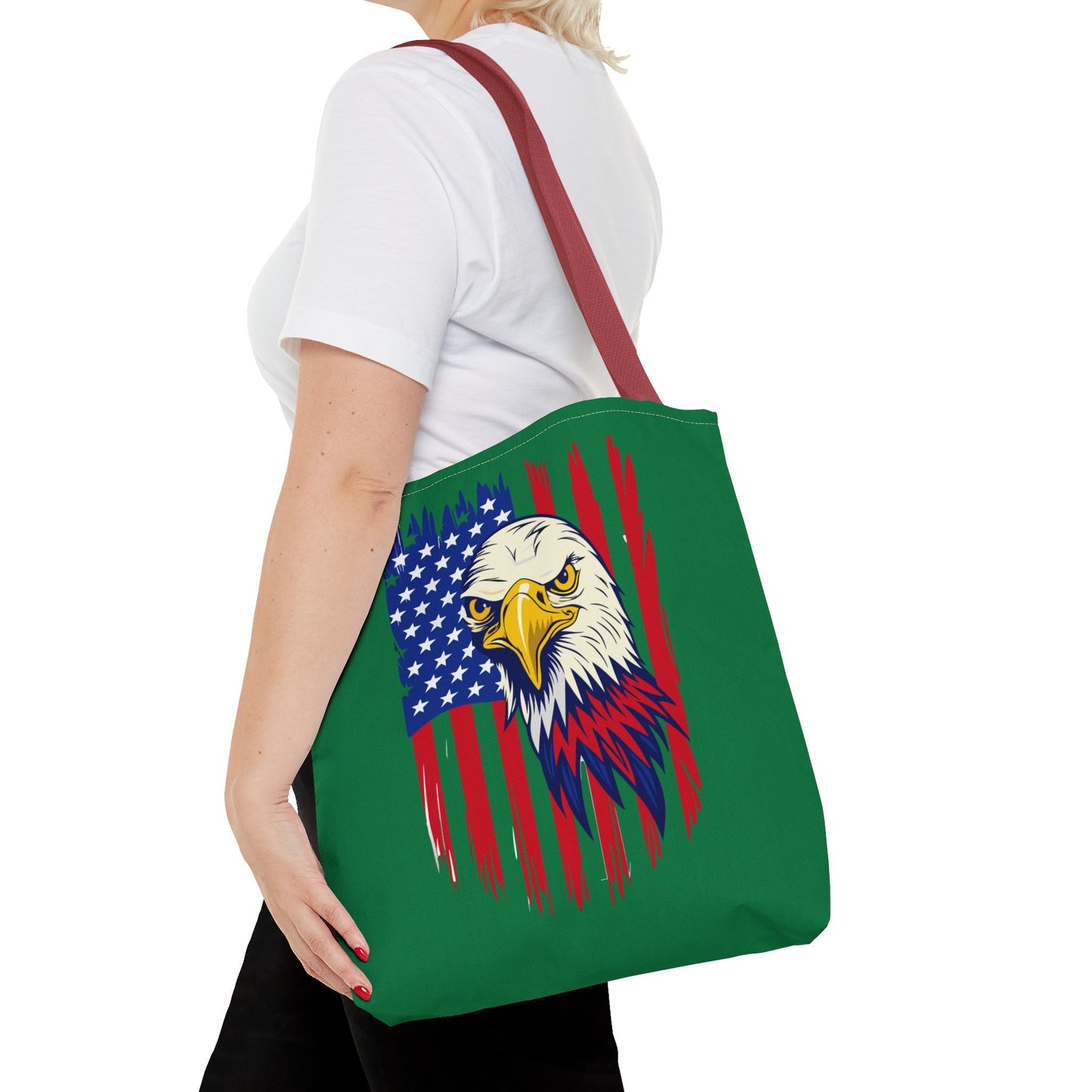 Princess Grace  Eagle American Flag Tote Bag Patriotic Green Carryall for Celebrations