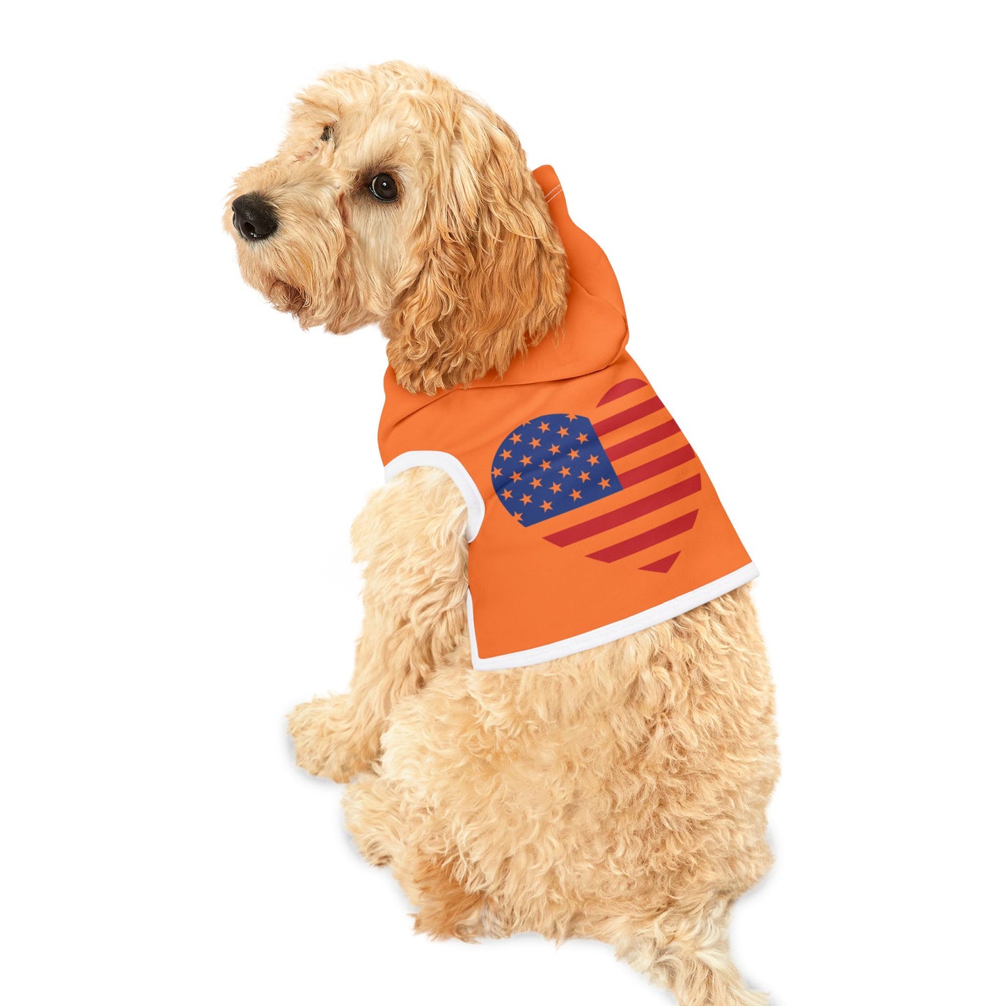 Princess Grace Patriotic Pet Hoodie USA Flag Heart Design for Stylish Dogs