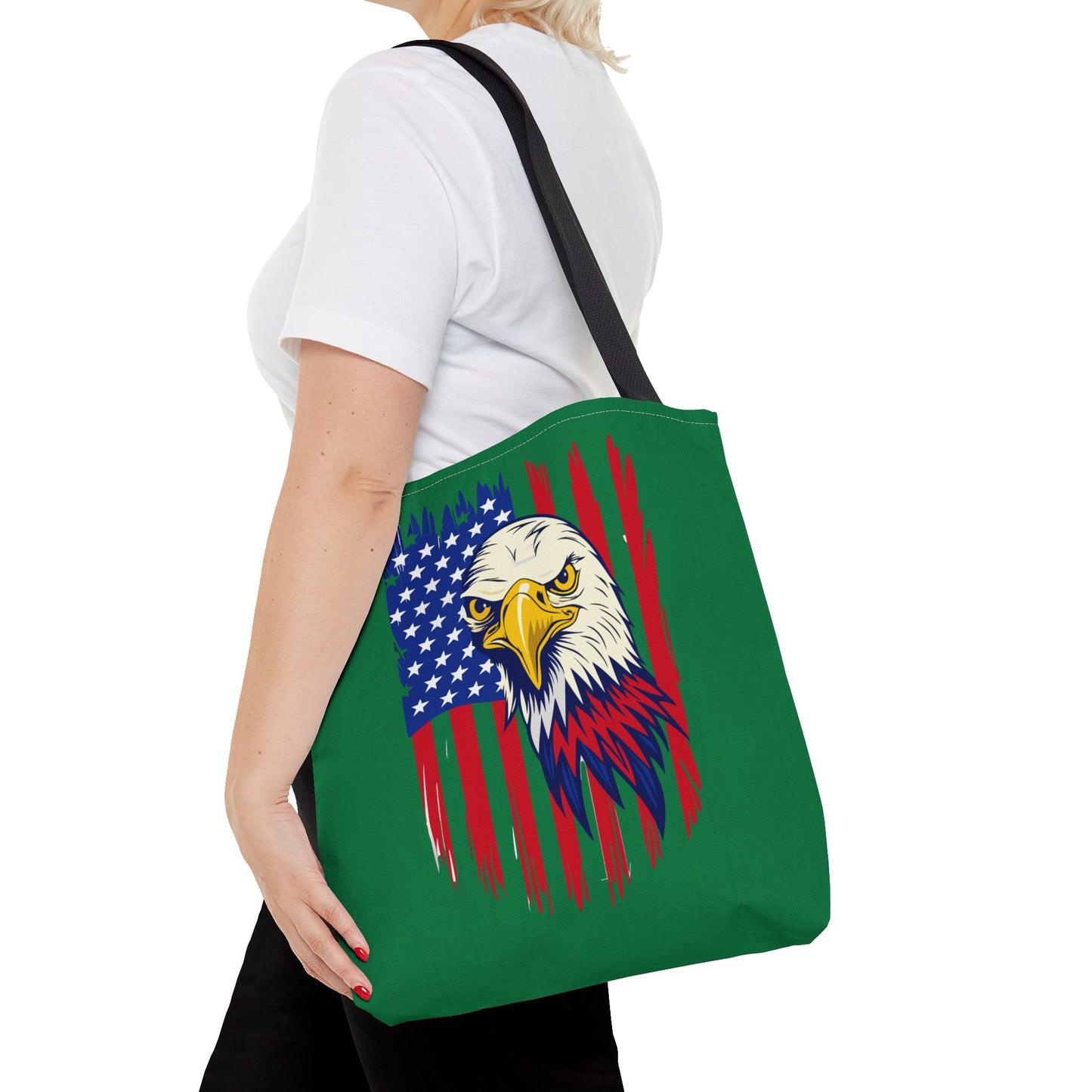 Princess Grace  Eagle American Flag Tote Bag Patriotic Green Carryall for Celebrations