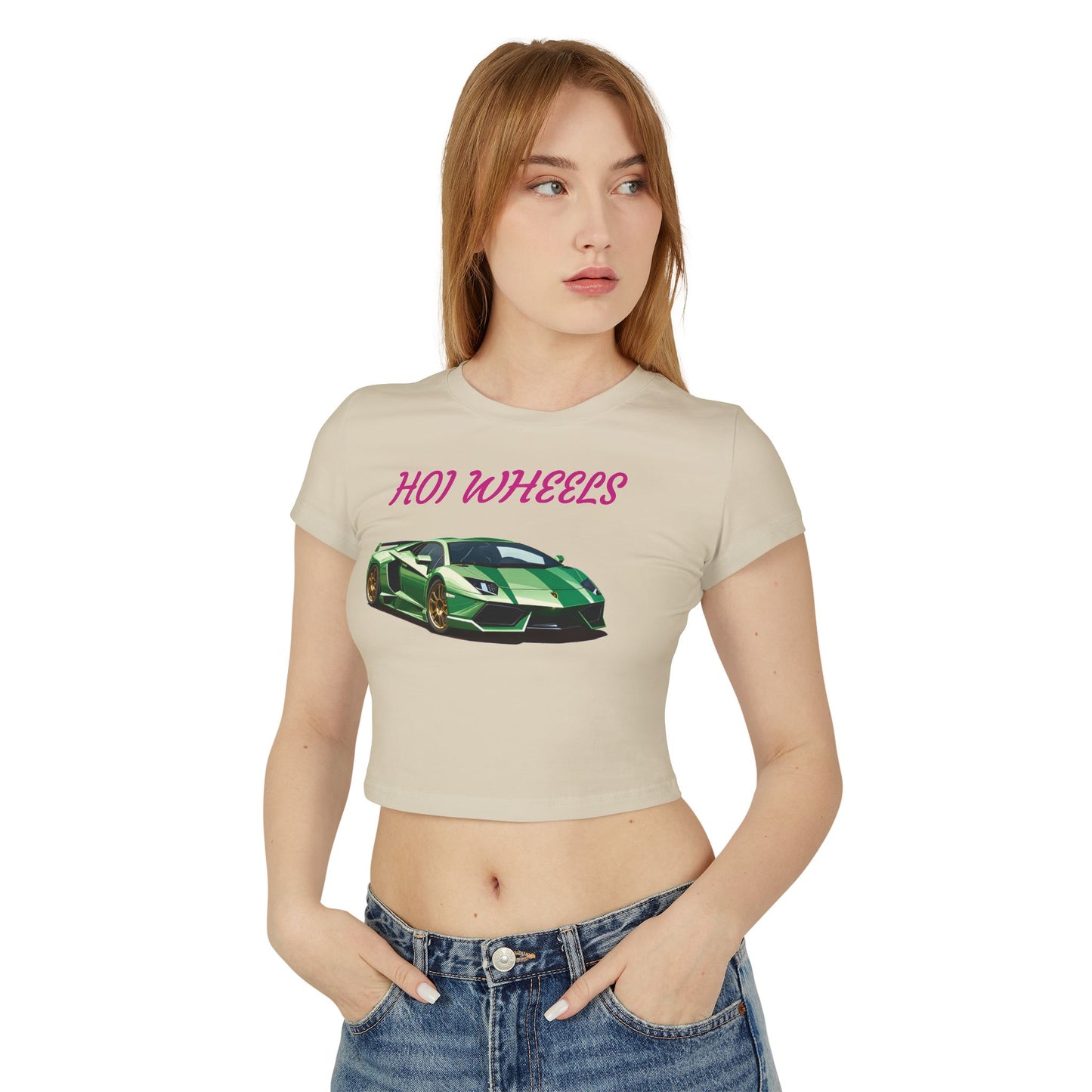 Princess Grace  HOI WHEELS Women's Baby Tee Stylish Car Graphic Shirt for Auto Enthusiasts