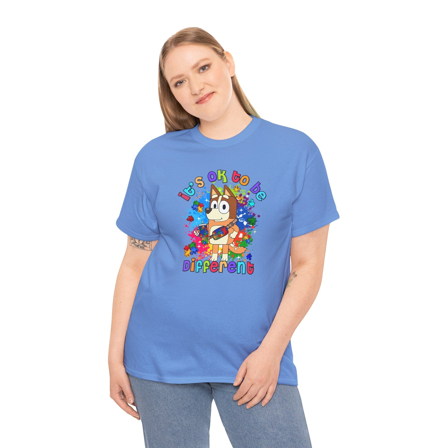 Princess Grace  Bluey Unisex Heavy Cotton Tee  "It's OK to Be Different" Colorful Graphic Tee