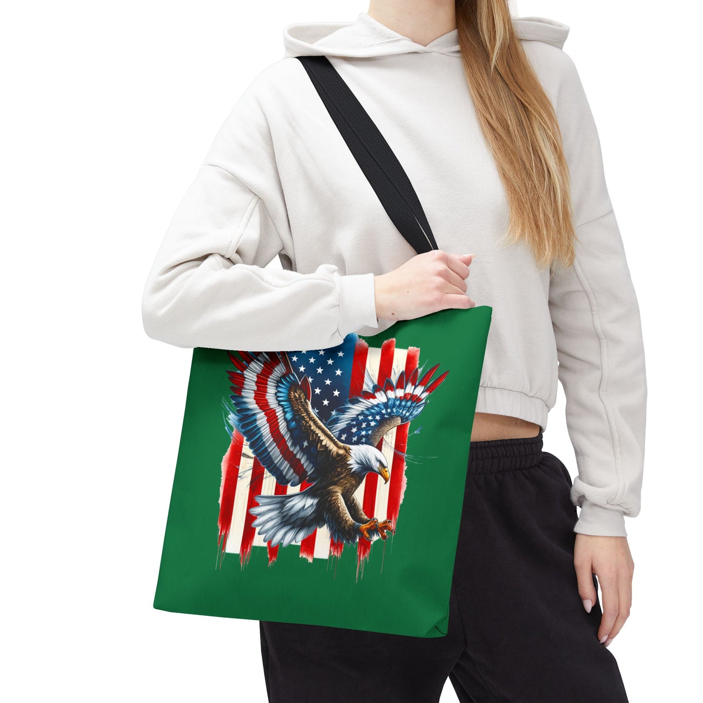 Princess Grace  Patriotic Eagle Print Tote Bag American Flag Design for Fourth of July and Everyday Use