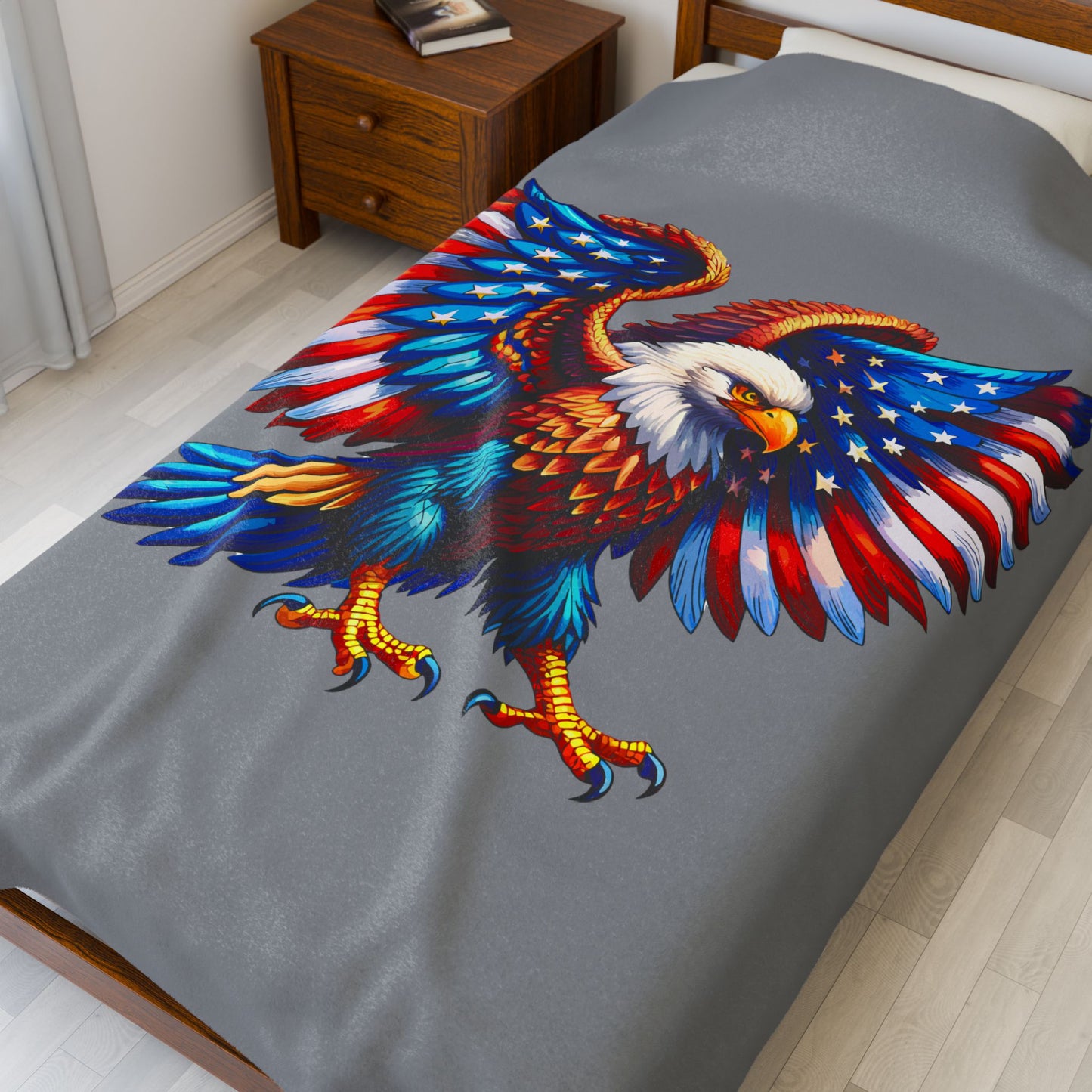 Princess Grace  Patriotic Eagle Velveteen Plush Blanket  Cozy American Flag Throw for Independence Day Memorial Day and Year Round Patriotism