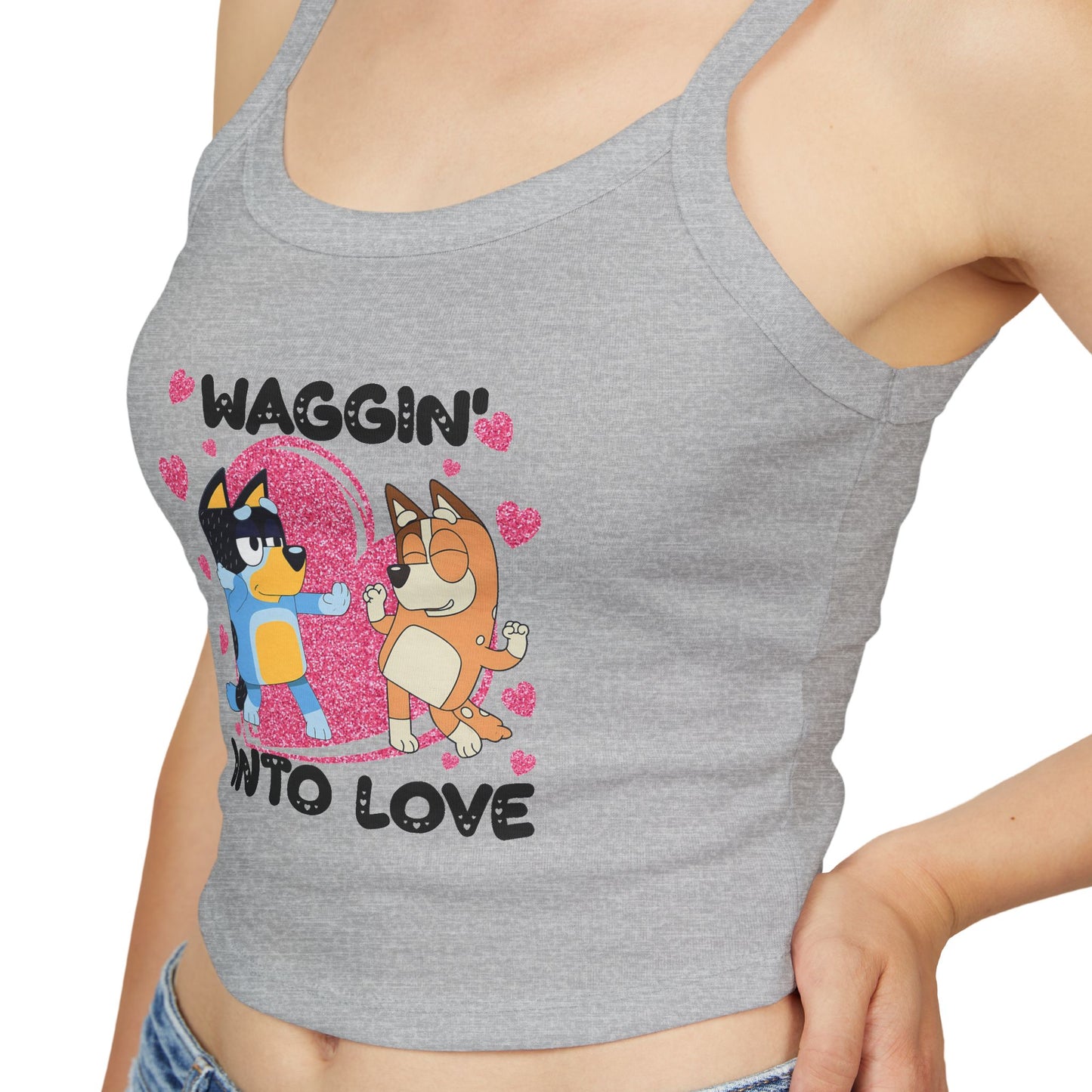 Princess Grace  Bluey  Waggin Into Love Women's Spaghetti Strap Tank Top  Cute Pet Lover Apparel