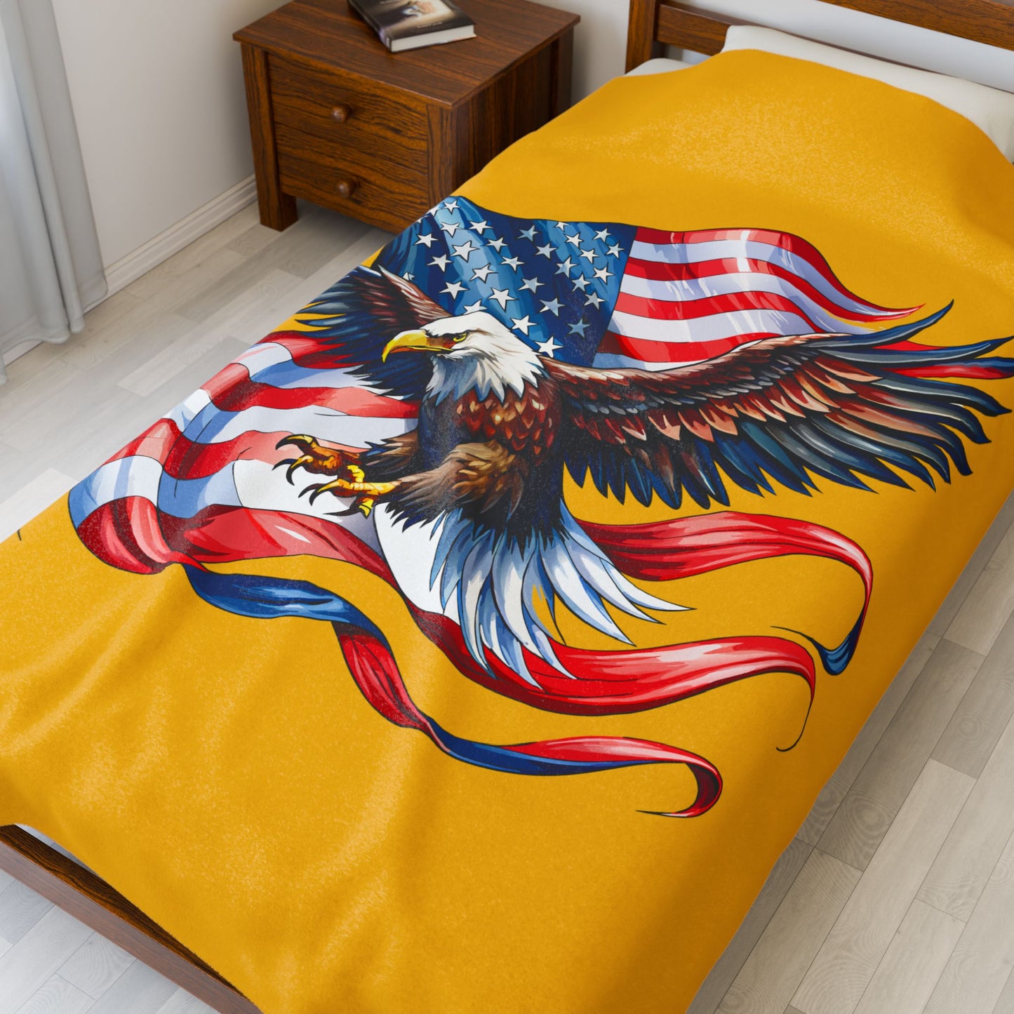 Princess Grace  Eagle & Flag Velveteen Plush Blanket Perfect for Patriotism and Cozy Moments