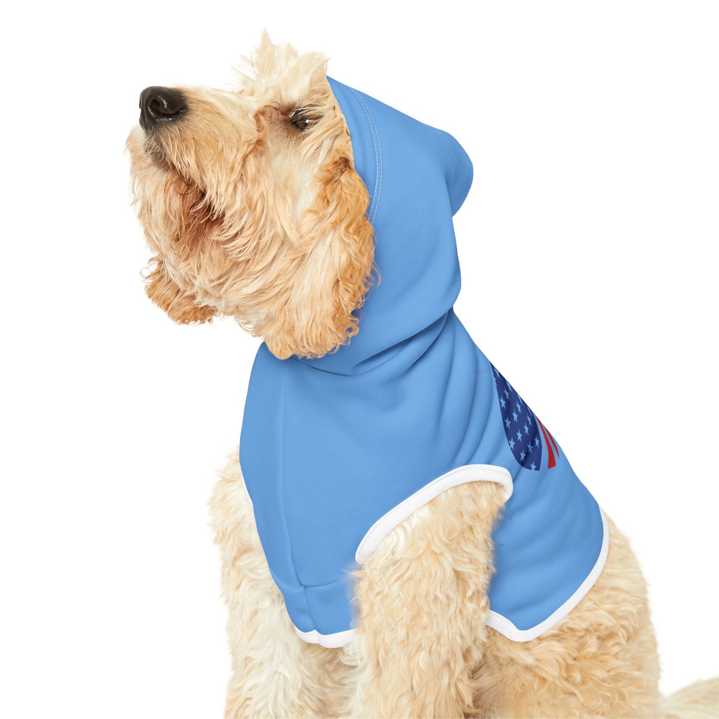 Princess Grace  Patriotic Pet Hoodie with Heart Design Perfect for Holidays & Celebrations