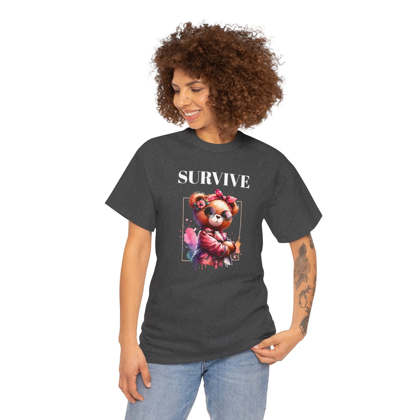 Princess Grace  Survive Bear Graphic Unisex Heavy Cotton Tee  Cute & Trendy T-Shirt