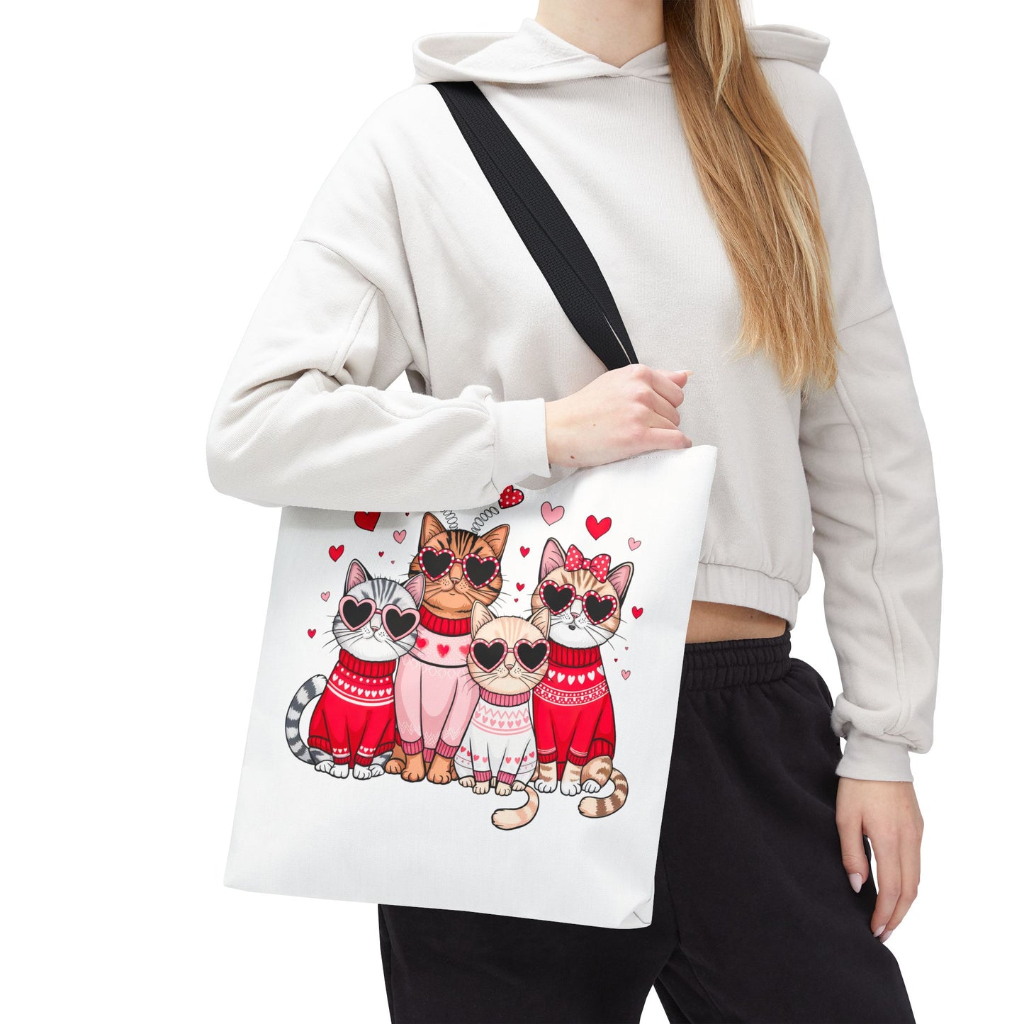 Princess Grace  Cute Cat Lover Tote Bag Stylish and Playful Red Heart Design