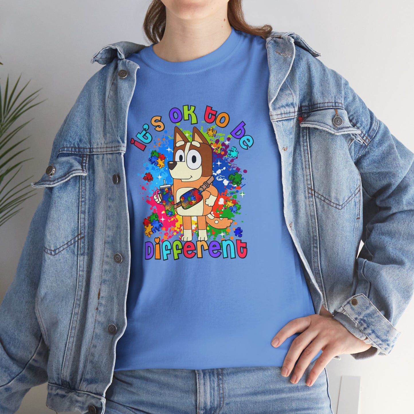 Princess Grace  Bluey Unisex Heavy Cotton Tee  "It's OK to Be Different" Colorful Graphic Tee