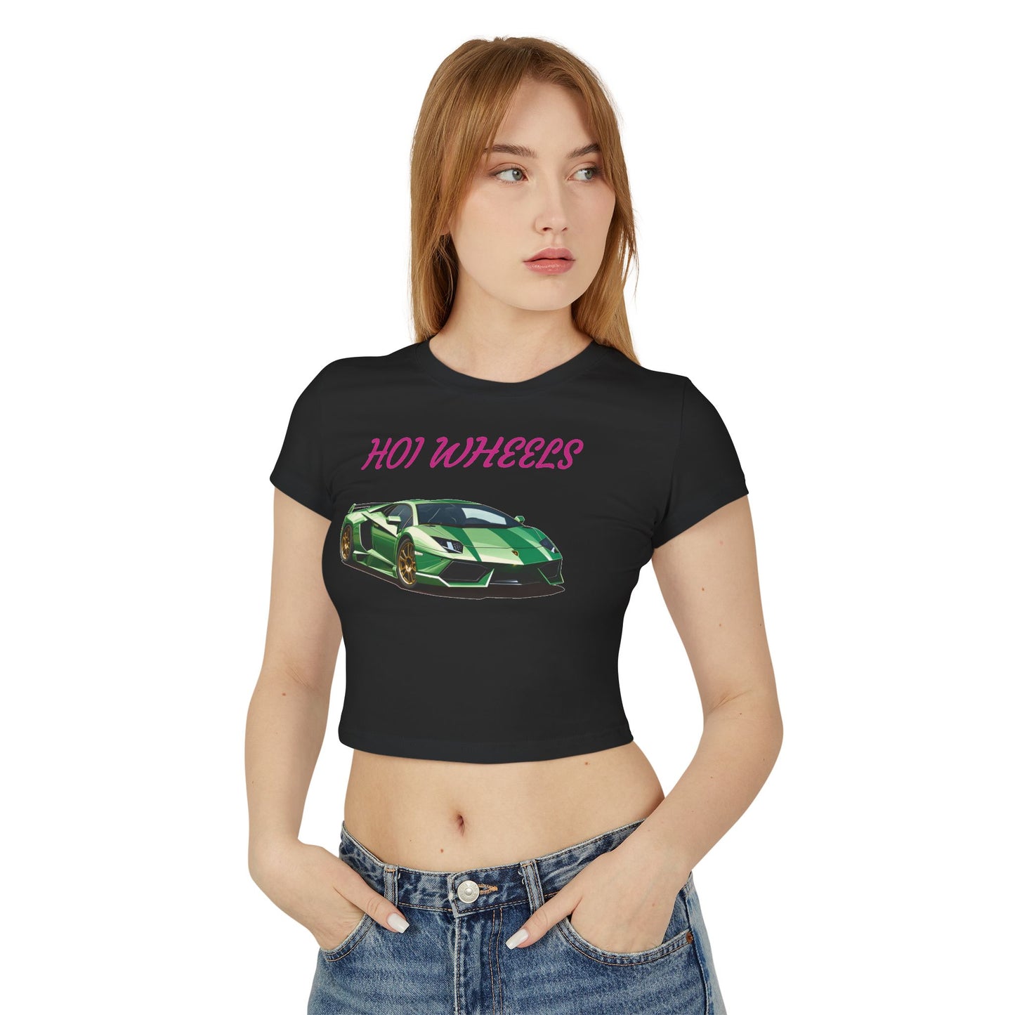 Princess Grace  HOI WHEELS Women's Baby Tee Stylish Car Graphic Shirt for Auto Enthusiasts