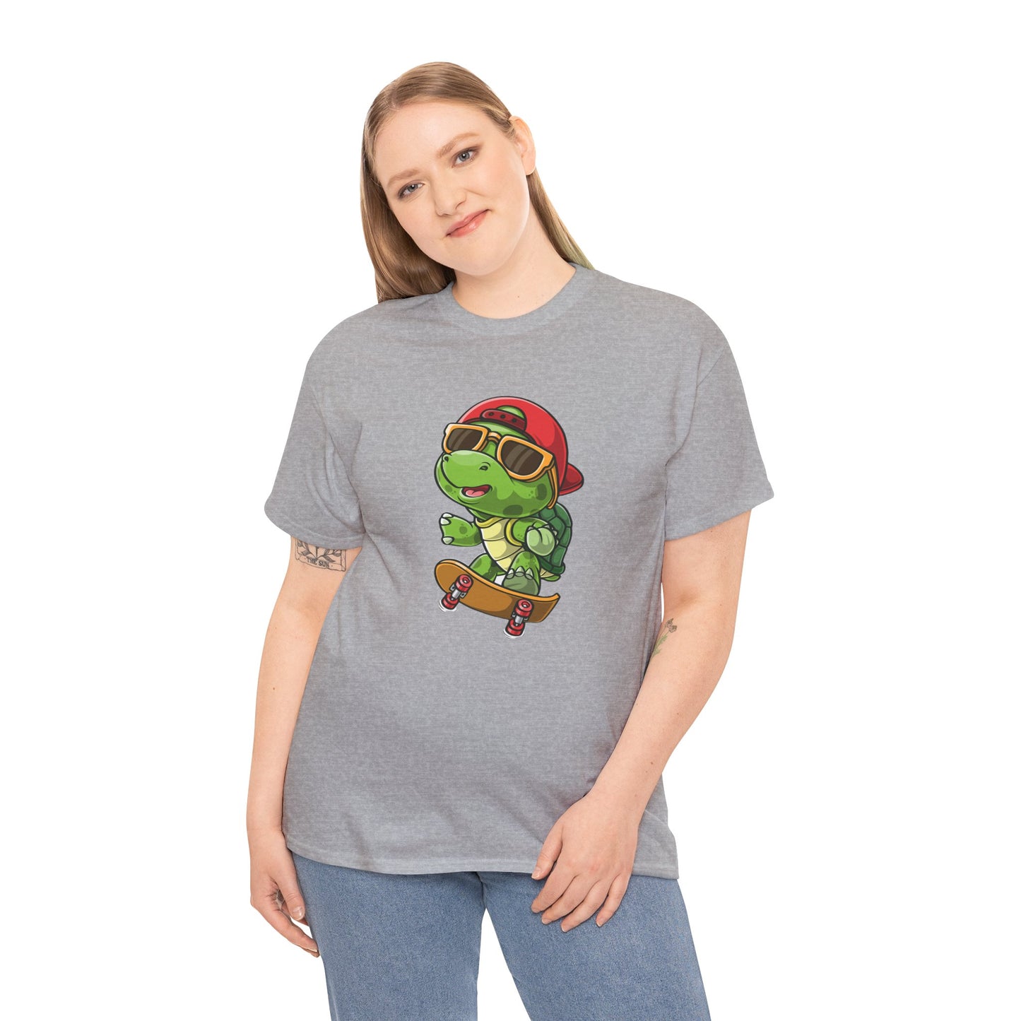 Princess Grace  Cool Skateboarding Turtle Unisex Heavy Cotton Tee