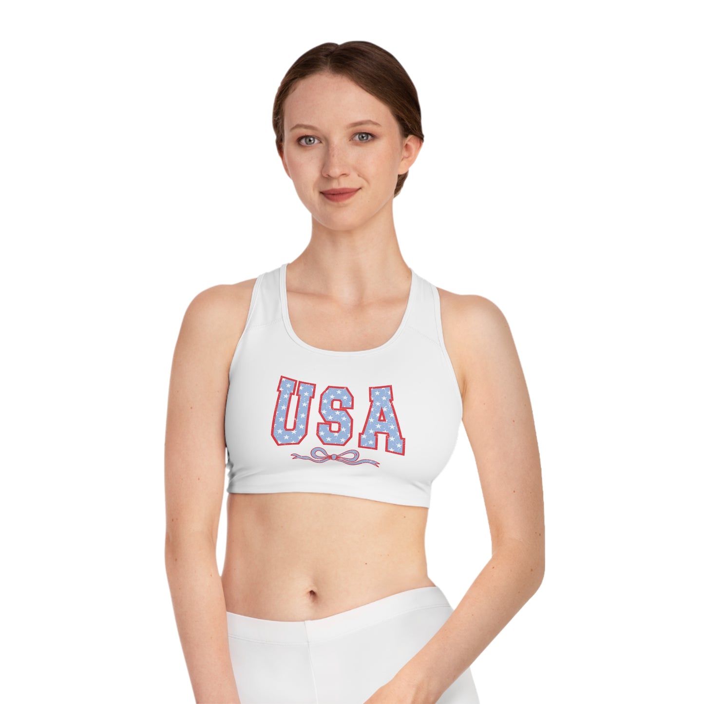 Princess Grace  Patriotic USA Sports Bra  Comfortable Active Wear for Fitness Enthusiasts