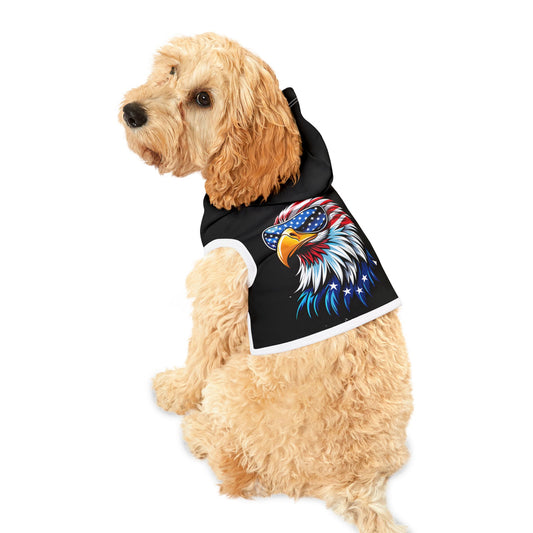 Princess Grace  Patriotic Eagle Pet Hoodie  Stylish Black Dog Sweatshirt with America Themed Design