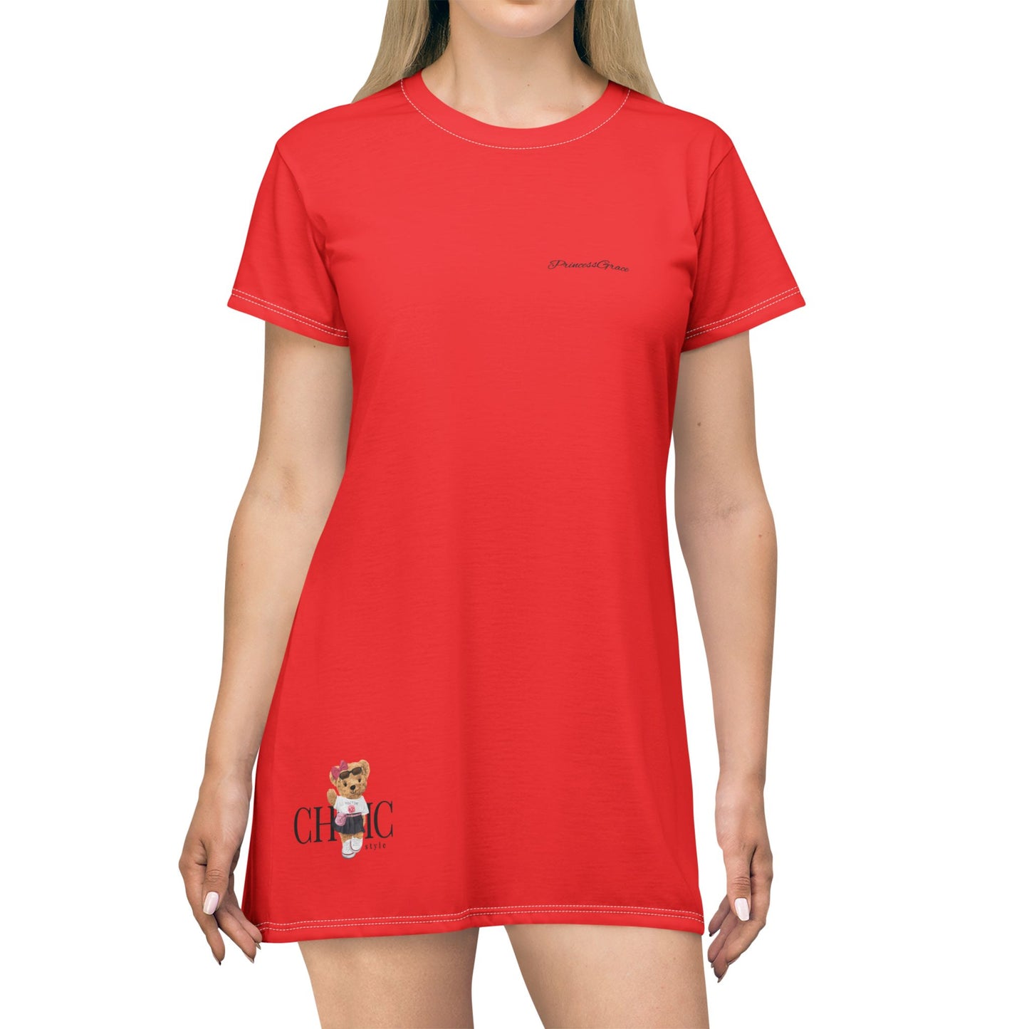 Princess Grace  Cute Bear Graphic T-Shirt Dress  Fun and Playful Summer Fashion