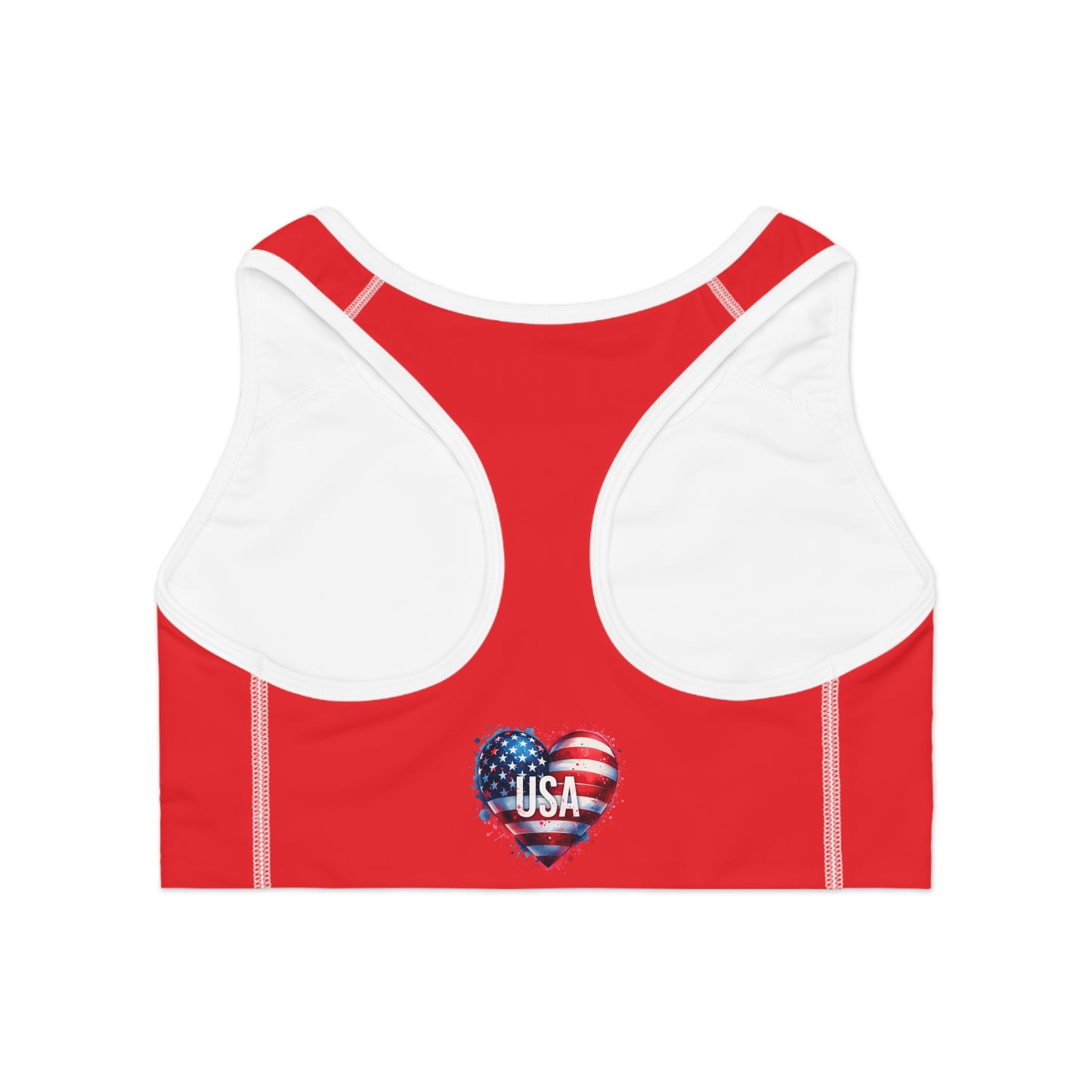 Princess Grace  USA Heart Sports Bra  Red Patriotic Workout Top