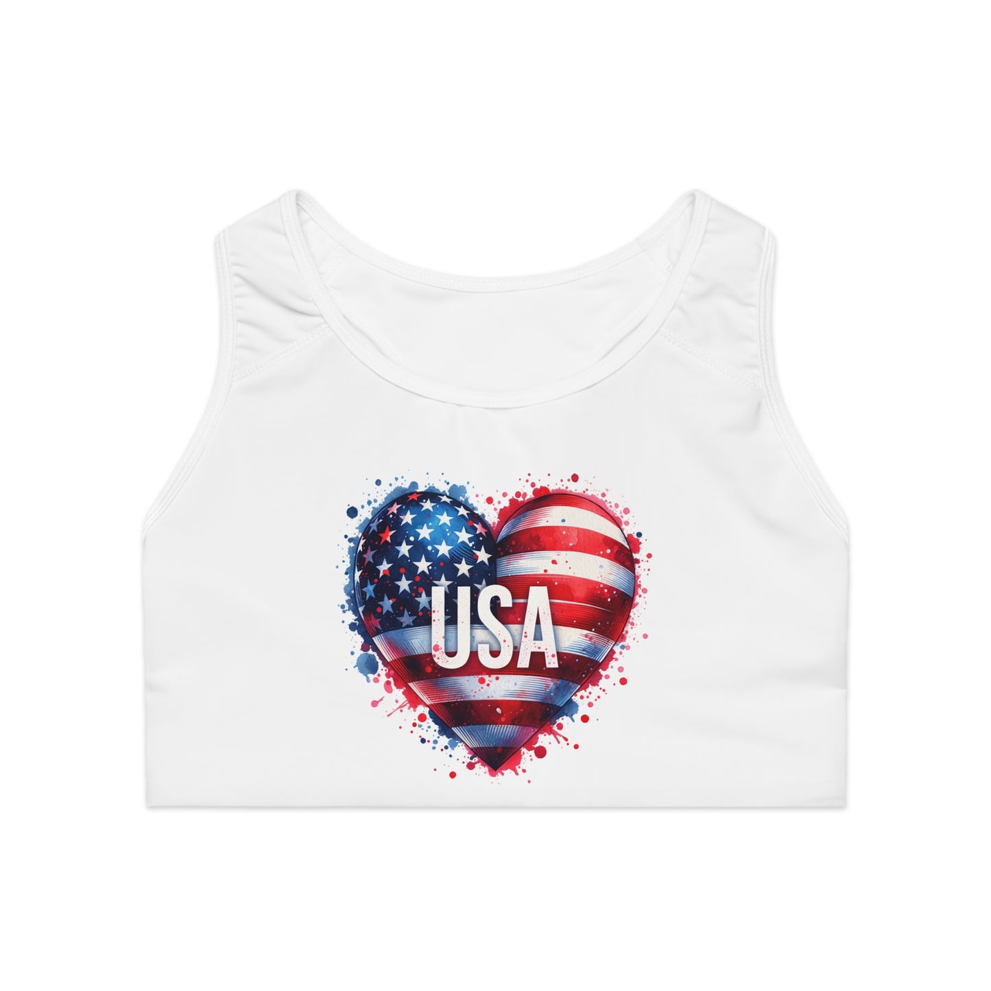 Princess Grace Patriotic Sports Bra with USA Heart Design