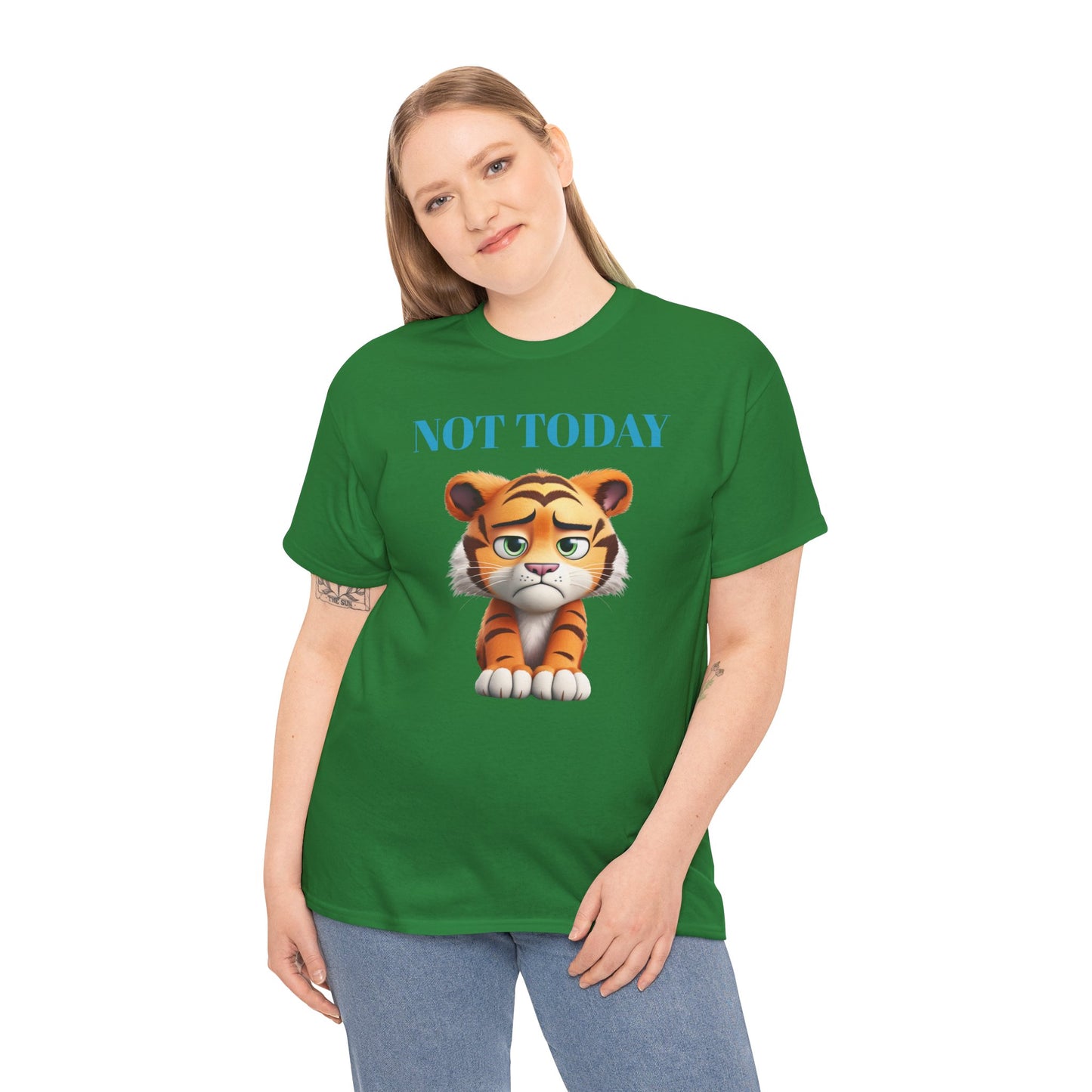 Princess Grace  Not Today Tiger Unisex Heavy Cotton Tee Casual Fun Cat Graphic Shirt