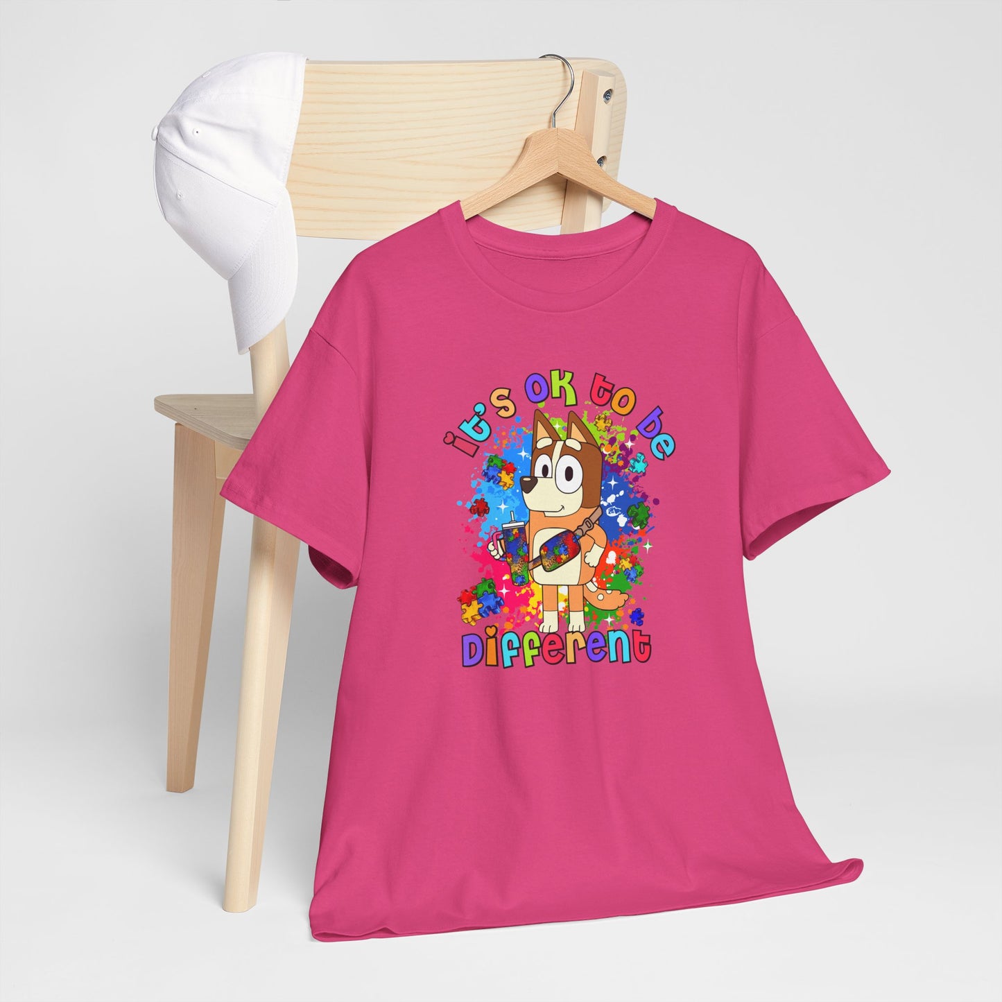 Princess Grace  Bluey Unisex Heavy Cotton Tee  "It's OK to Be Different" Colorful Graphic Tee