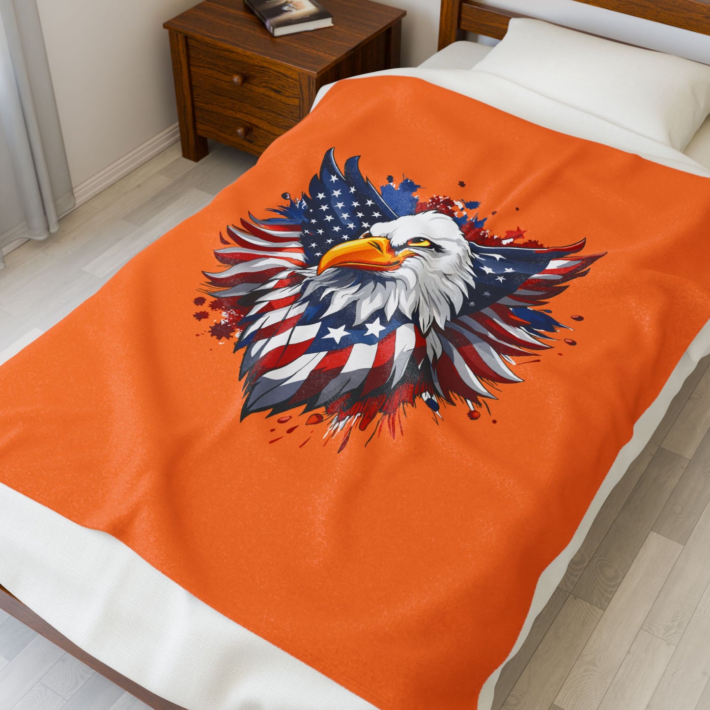 Princess Grace Patriotic Eagle Velveteen Plush Blanket  Cozy American Flag Throw for Home Decor