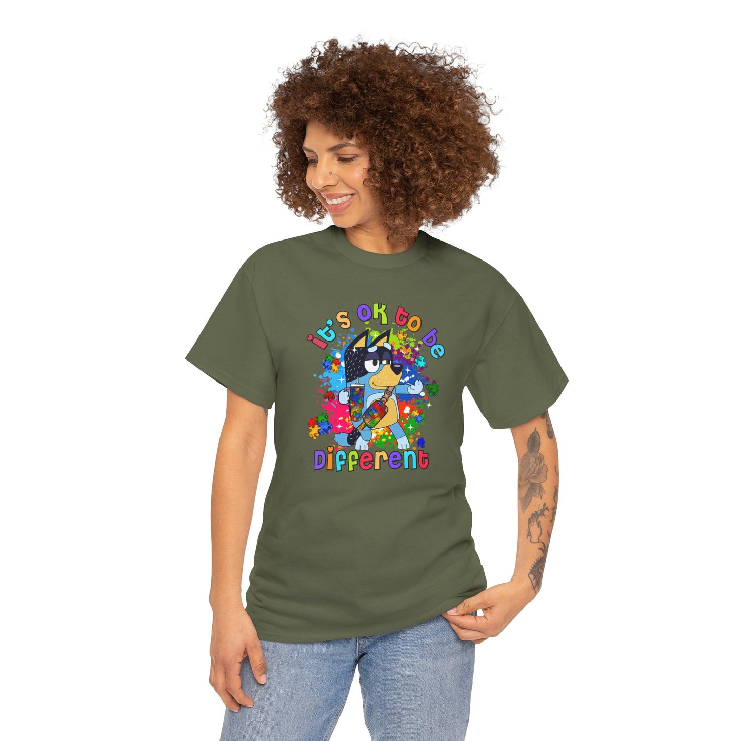 Princess Grace  Bluey  Unisex Heavy Cotton Tee  "It's OK to Be Different" - Colorful Graphic T-Shirt for Self-Expression