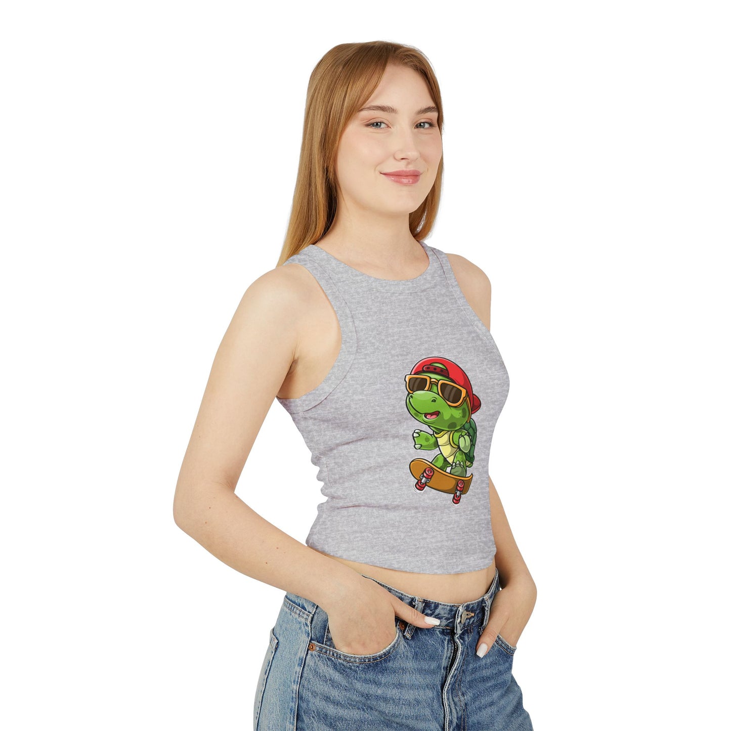 Princess Grace  Cool Skateboarding Turtle Women's Racer Tank Top  Cute Design for Summer Vibes