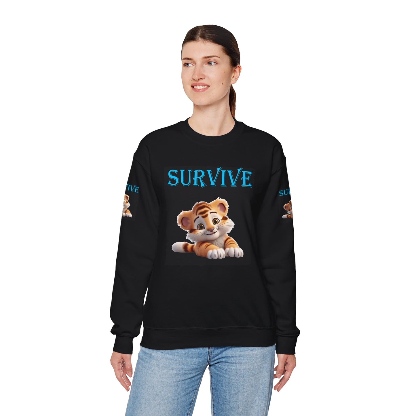 Princess Grace  Survive Tiger Unisex Crewneck Sweatshirt  Cute Animal Design for Comfort & Style