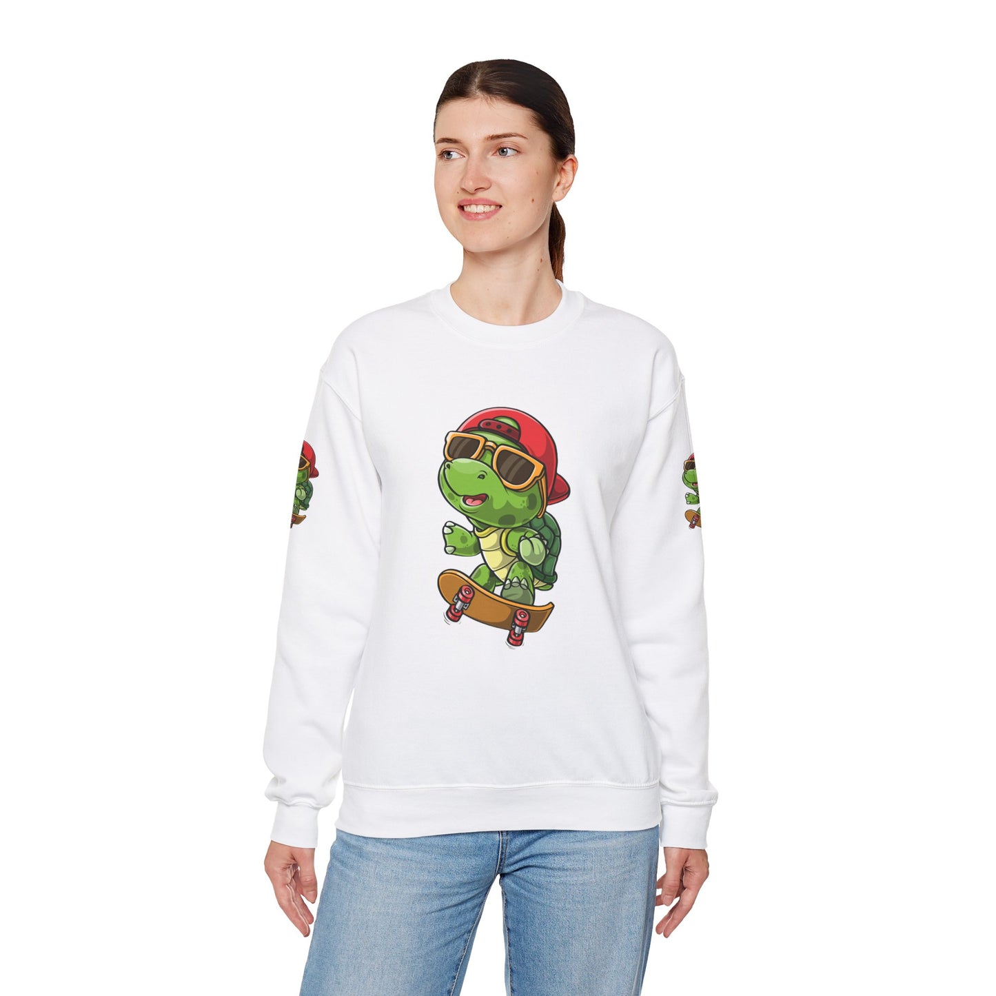 Princess Grace  Cool Turtle Skateboarding Crewneck Sweatshirt for Kids and Teens