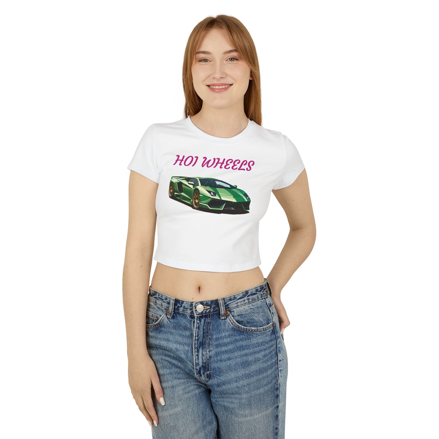 Princess Grace  HOI WHEELS Women's Baby Tee Stylish Car Graphic Shirt for Auto Enthusiasts