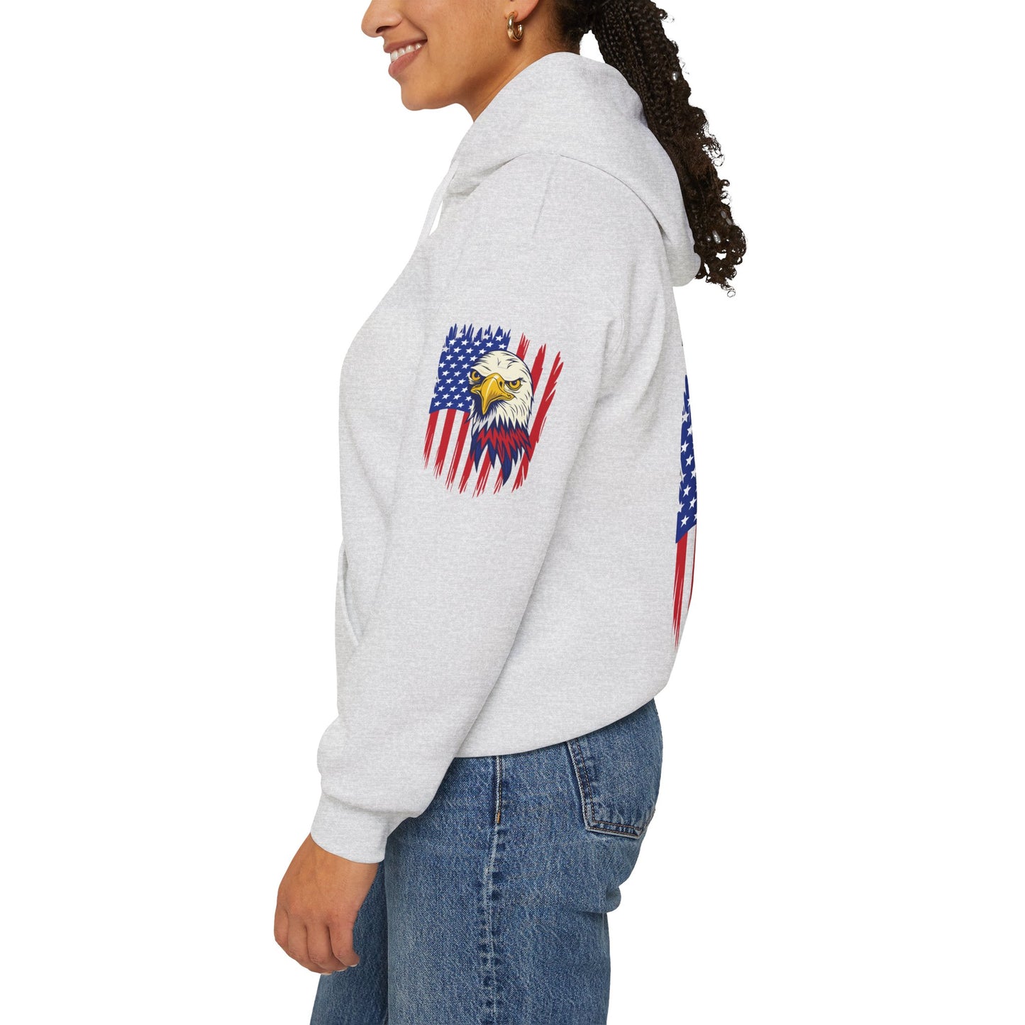 Princess Grace  Patriotic Eagle Navy Hoodie Unisex Heavy Blend Sweatshirt with Flags