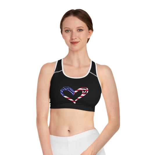 Princess Grace  Patriotic Heart Sports Bra USA Flag Design for Active Lifestyle