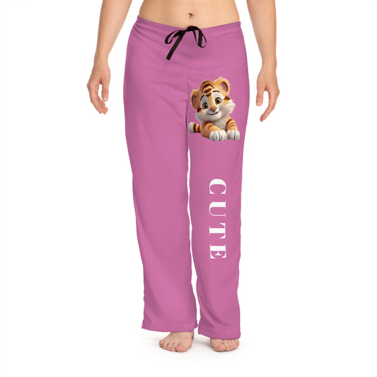 Princess Grace Cute Tiger Print Women's Pajama Pants  Soft Pink Loungewear for Relaxation