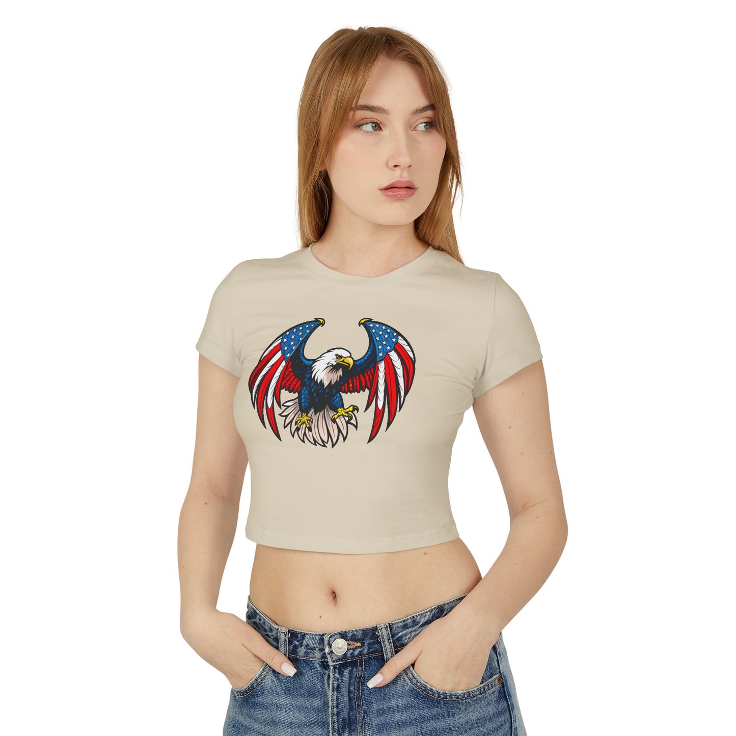 Princess Grace Patriotic Women's Baby Tee USA Eagle Graphic