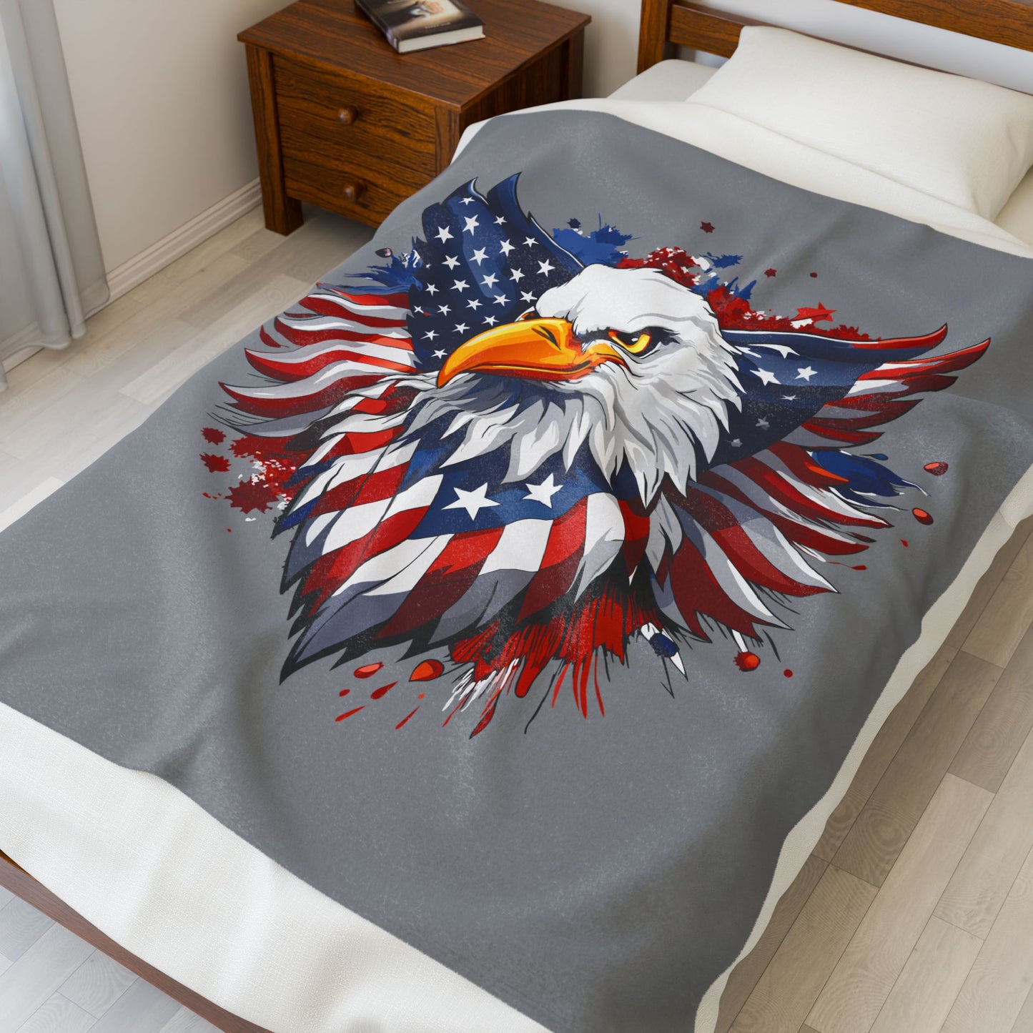 Princess Grace  Patriotic Eagle Velveteen Plush Blanket Ideal for Holidays and Cozy Nights