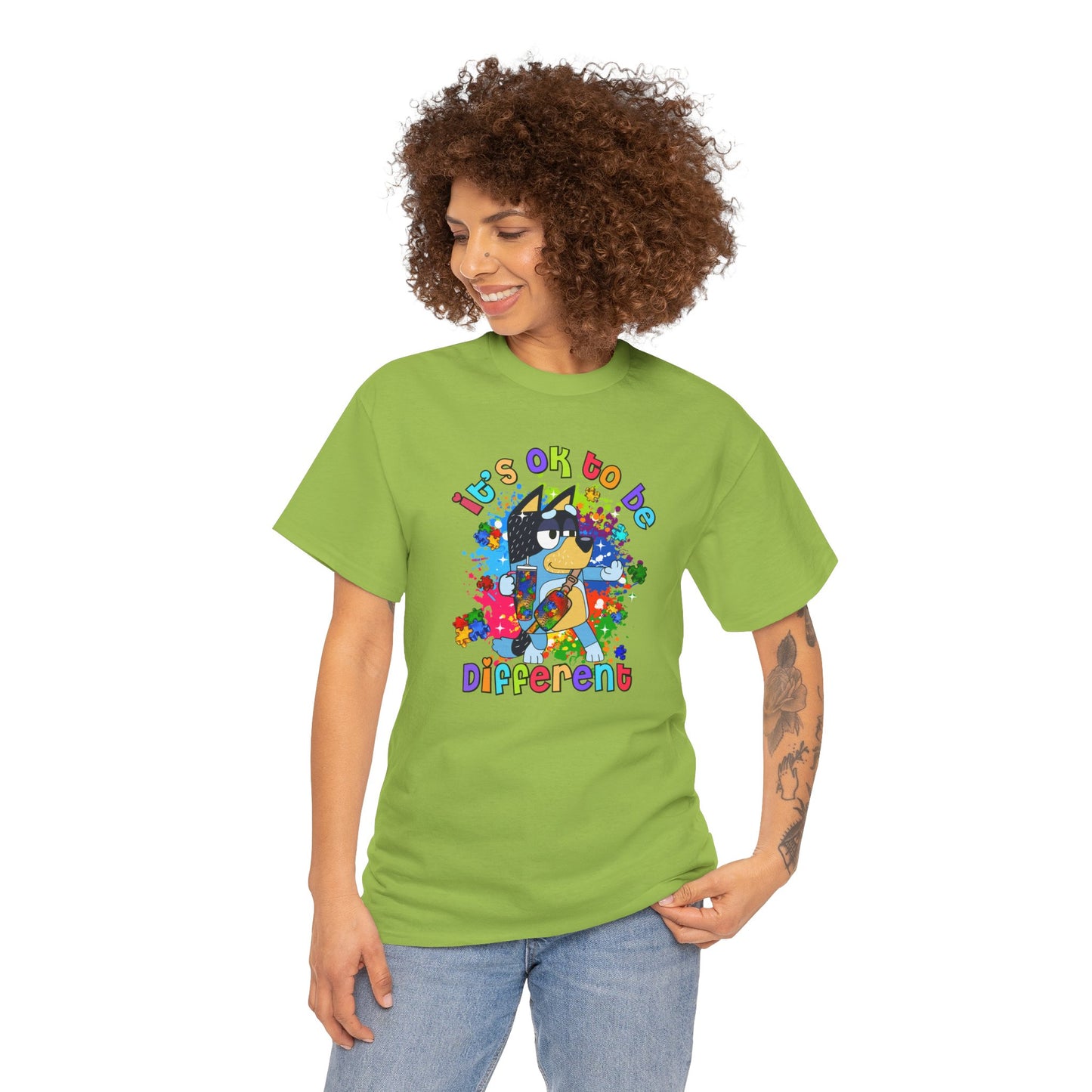 Princess Grace  Bluey  Unisex Heavy Cotton Tee  "It's OK to Be Different" - Colorful Graphic T-Shirt for Self-Expression