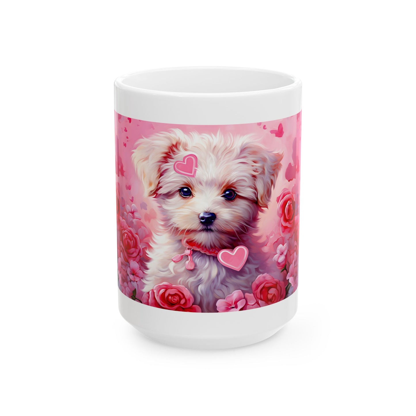 Princess Grace  Cute Puppy Love Ceramic Mug Pink Floral Design