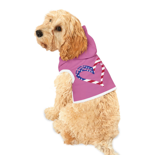 Princess Grace  Patriotic Heart Pet Hoodie Cute Pink Dog Sweater for Holidays
