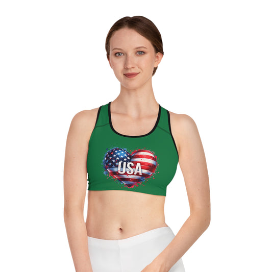 Princess Grace  Patriotic USA Heart Sports Bra Perfect for Independence Day & Fitness Enthusiasts