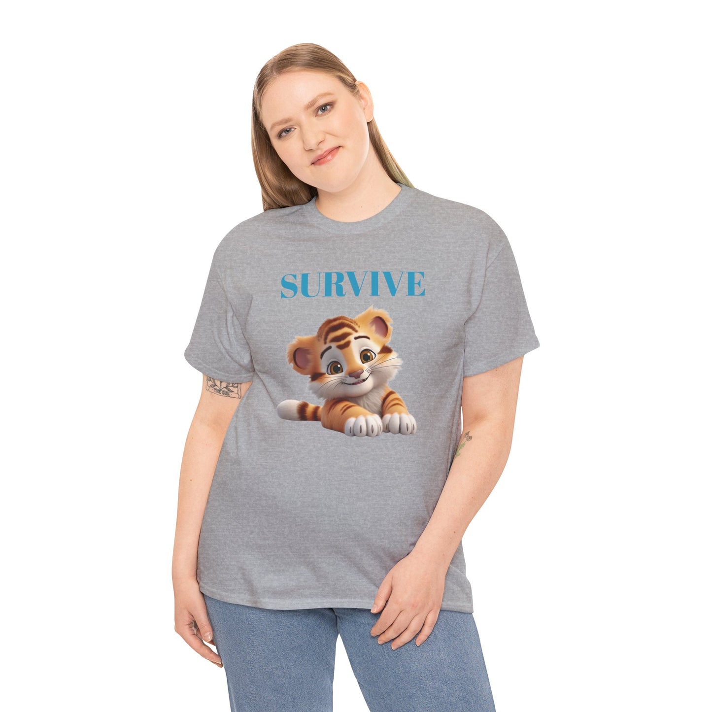 Princess Grace  Survive Tiger Unisex Heavy Cotton Tee Cute Animal Graphic