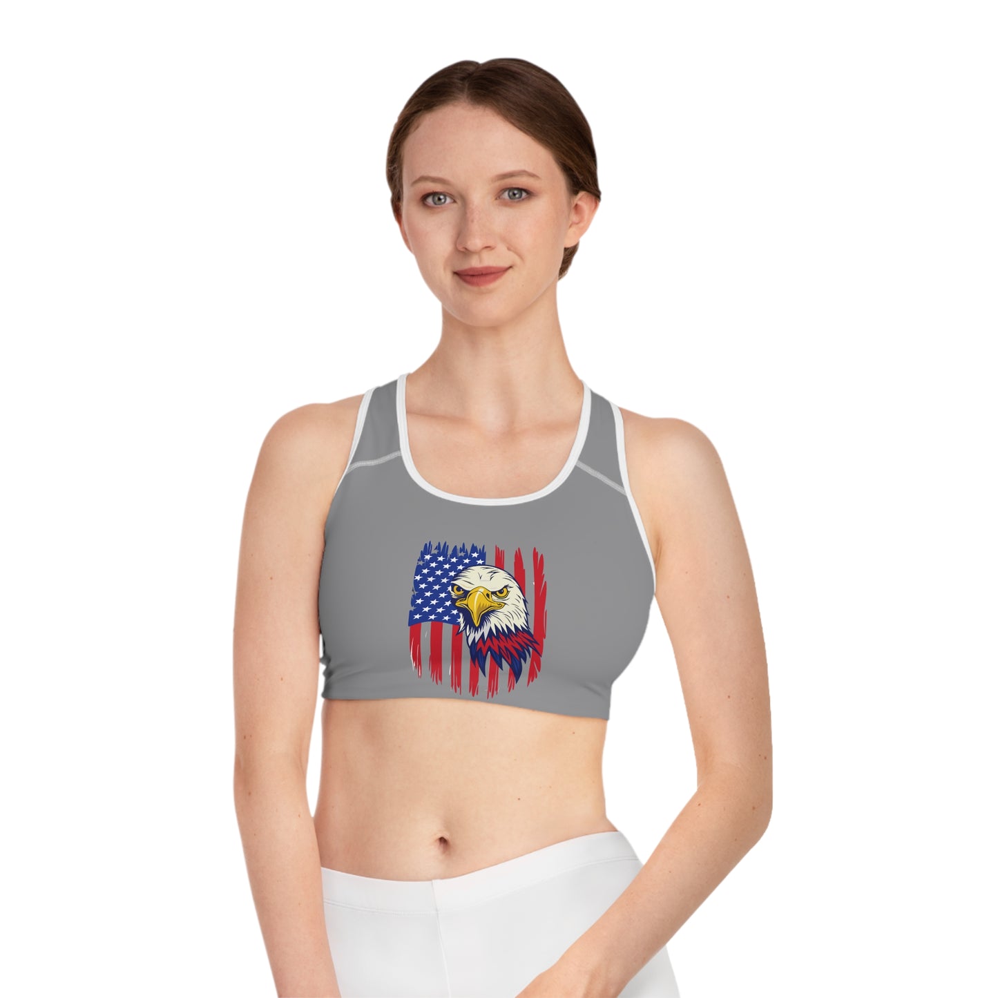 Princess Grace  USA Eagle Sports Bra  Patriotic Workout Top for Active Women