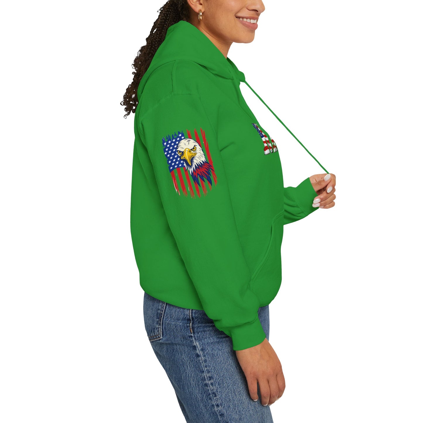 Princess Grace  Patriotic Eagle Navy Hoodie Unisex Heavy Blend Sweatshirt with Flags