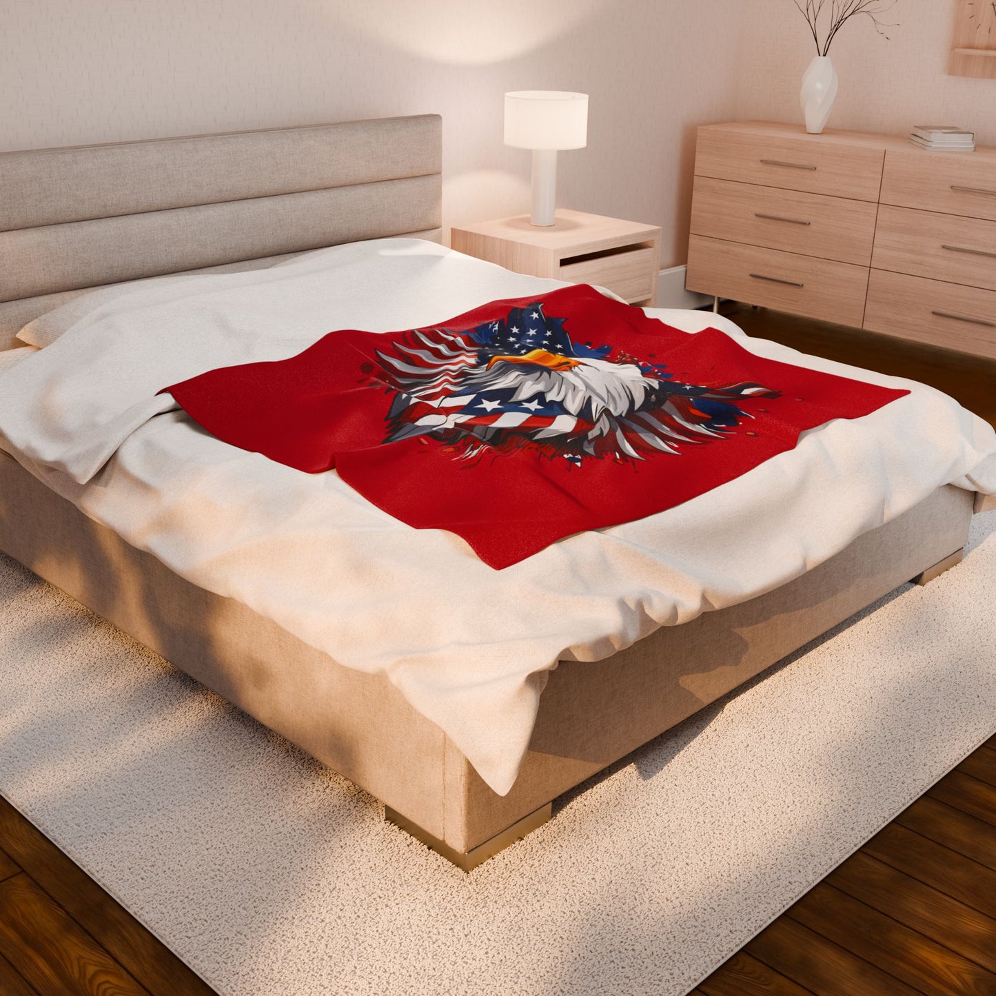 Princess Grace  Patriotic Eagle Velveteen Plush Blanket  Cozy Red Blanket for National Holidays