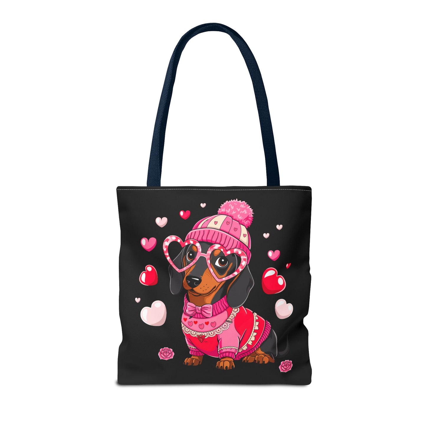 Princess Grace  Cute Dog Lover Tote Bag Adorable Valentines Gift with Heart and Pink Sweater Design