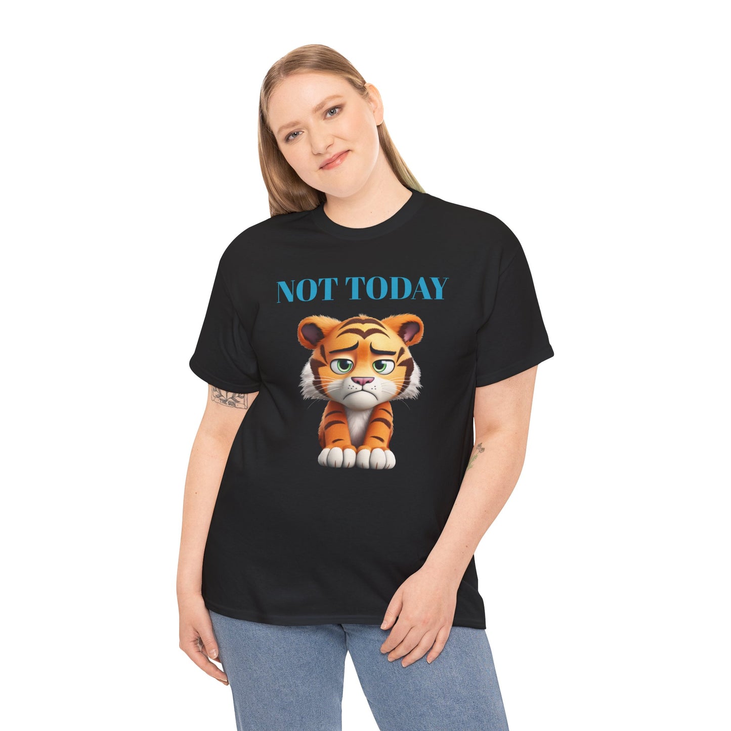 Princess Grace  Not Today Tiger Unisex Heavy Cotton Tee Casual Fun Cat Graphic Shirt