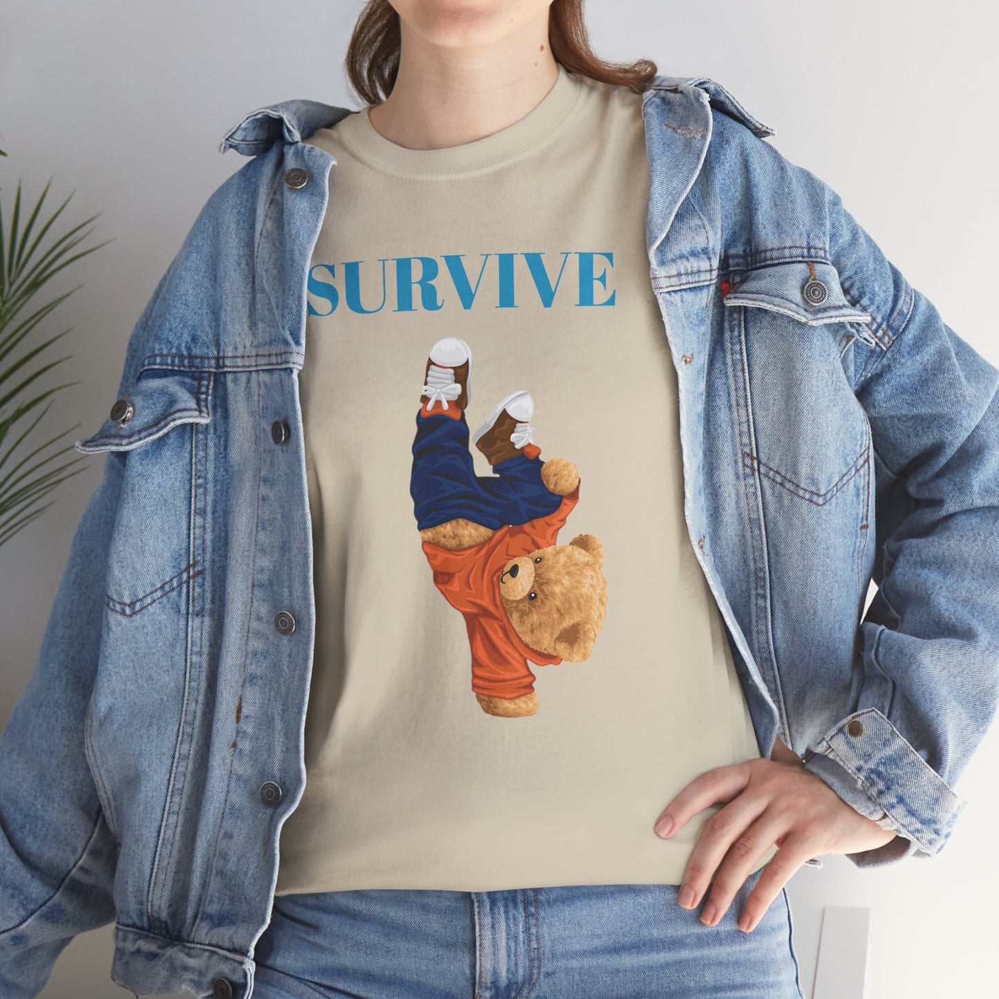 Princess Grace  Survive Bear Graphic Unisex Heavy Cotton Tee Casual Streetwear Tee for Everyday Adventures