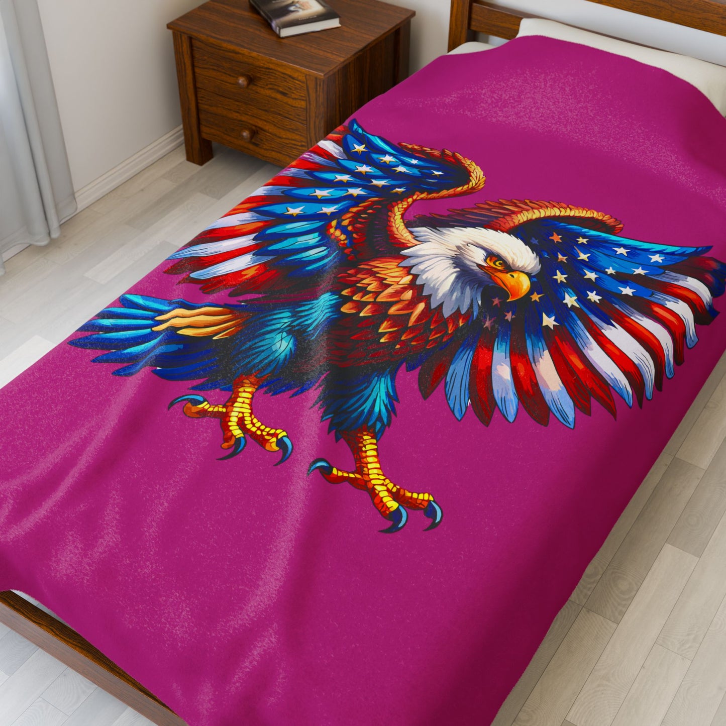 Princess Grace  Patriotic Eagle Velveteen Plush Blanket  Cozy American Flag Throw for Outdoor Events